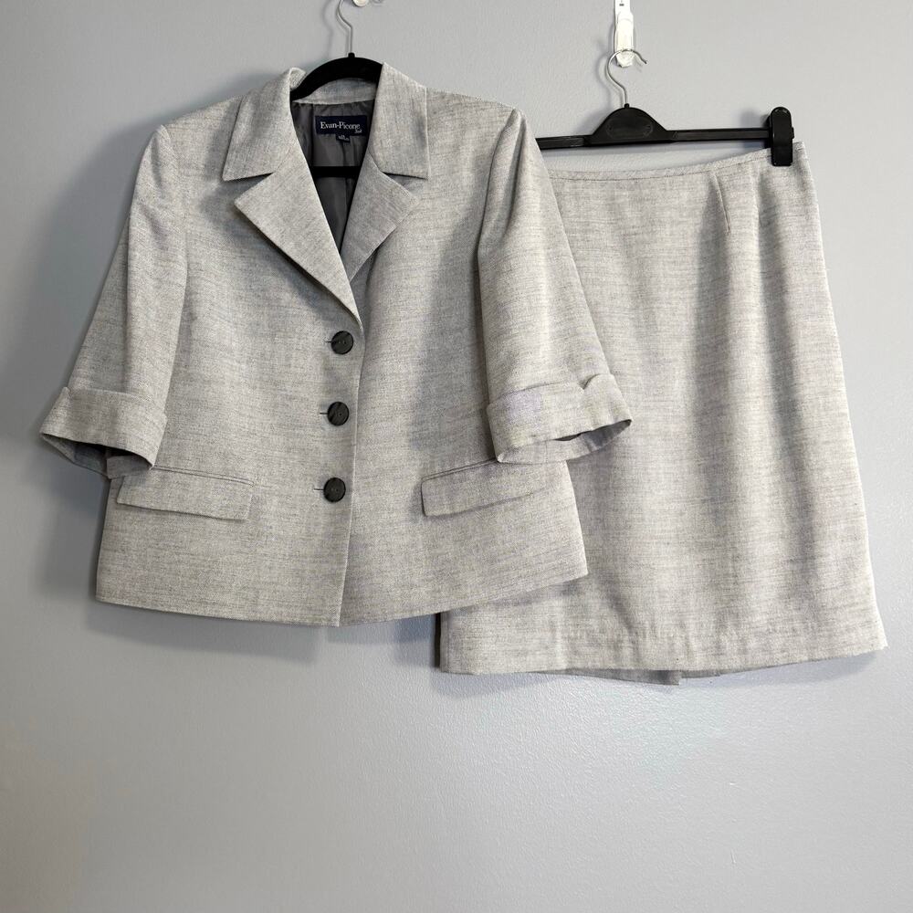 Evan Picone Matching Gray Blazer Skirt Suit Set 14
